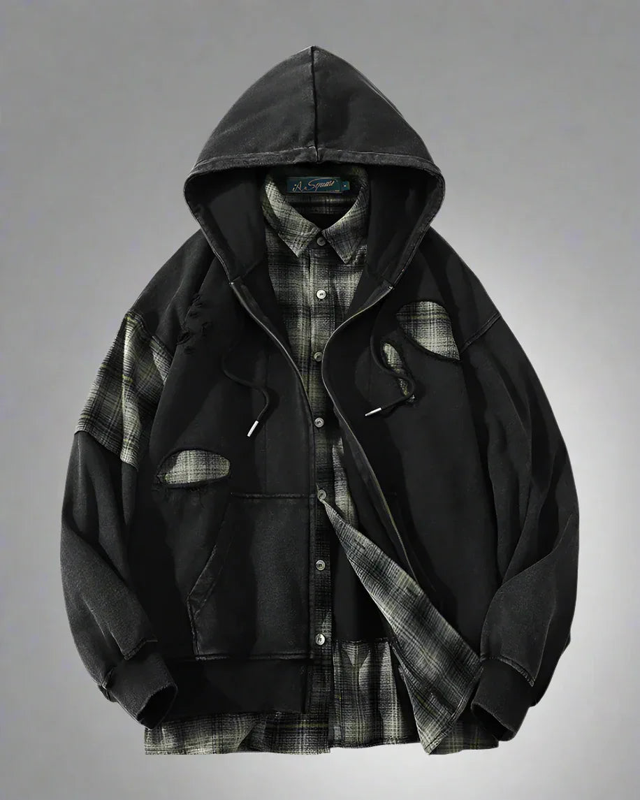 Edgy Ripped Hoodie Set - techwear hoodie - Edgy Ripped Hoodie Set for Modern Street Style