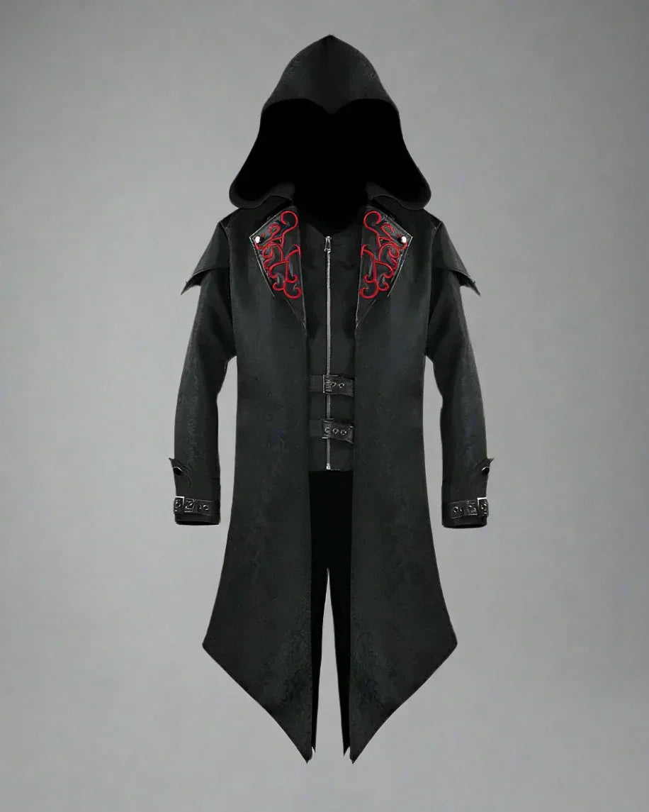 Edgy Unisex Gothic Long Coat - gothic coat - Gothic Unisex Long Coat with Unique Embroidery