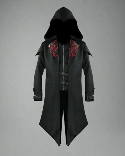 Edgy Unisex Gothic Long Coat - gothic coat - Gothic Unisex Long Coat with Unique Embroidery