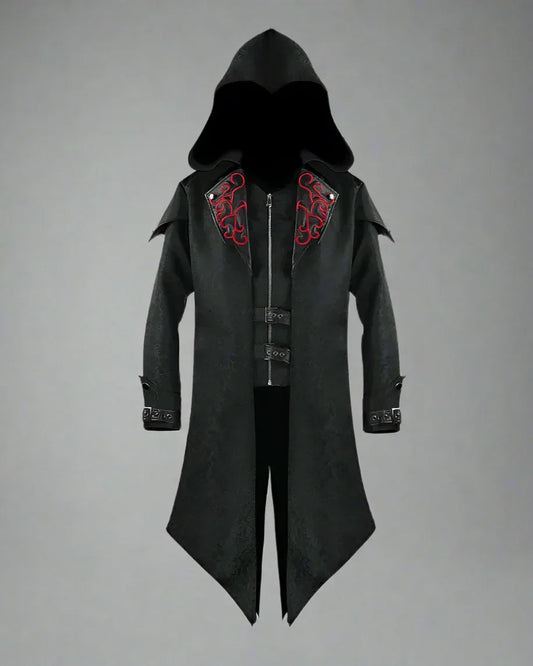 Edgy Unisex Gothic Long Coat - gothic coat - Gothic Unisex Long Coat with Unique Embroidery