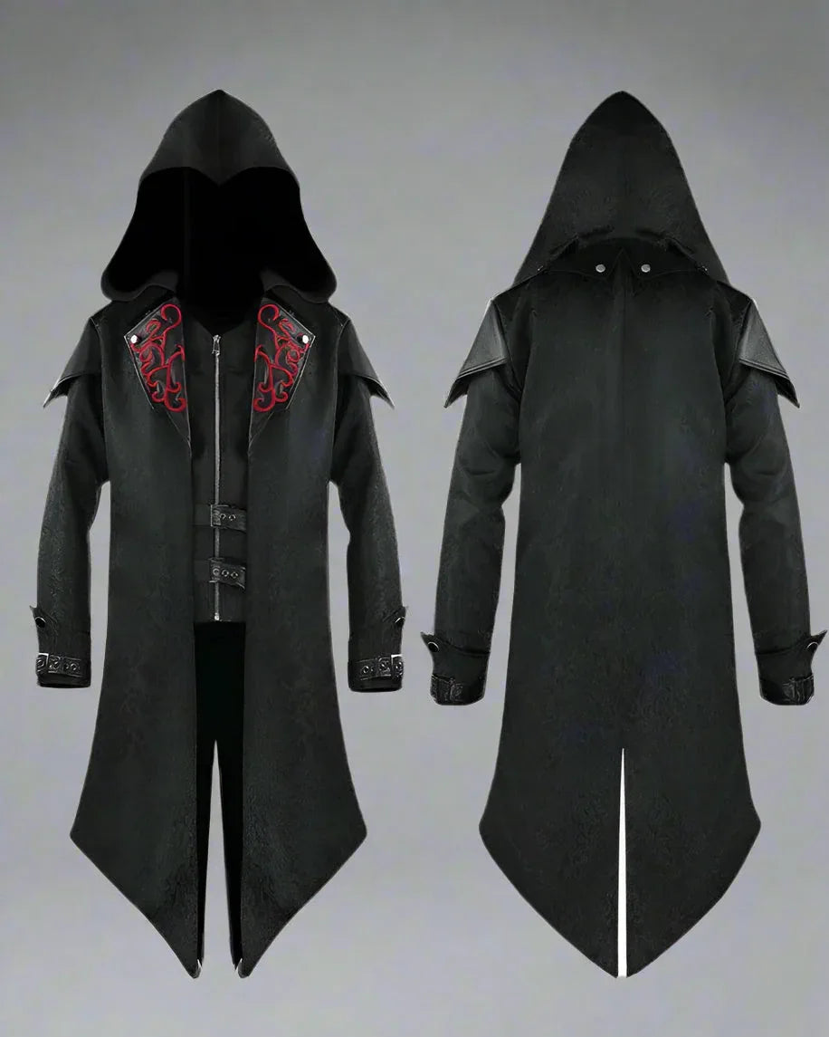 Edgy Unisex Gothic Long Coat - gothic style coat - Gothic Unisex Long Coat with Unique Embroidery