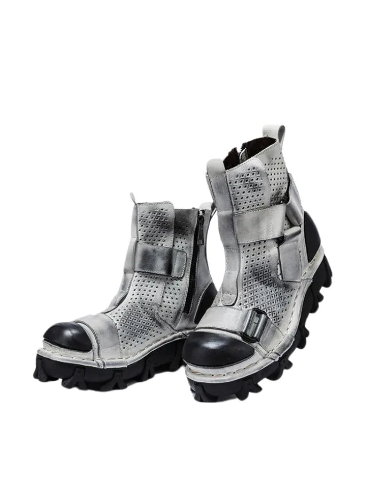 Edgy Unisex Retro Platform Boots -  stylish workwear boots - Unisex Retro Platform Boots with Unique Style