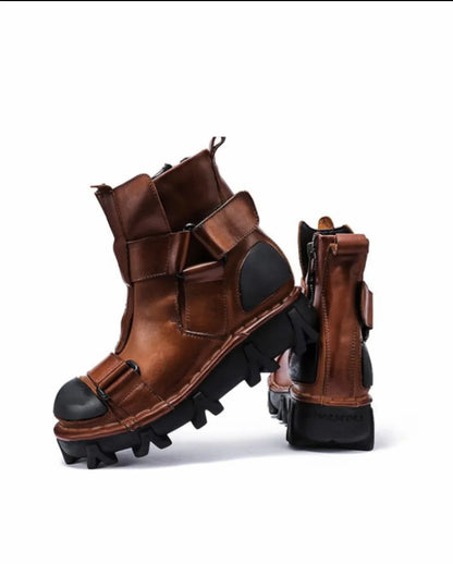 Edgy Unisex Retro Platform Boots -  motorcycle boots - Unisex Retro Platform Boots with Unique Style