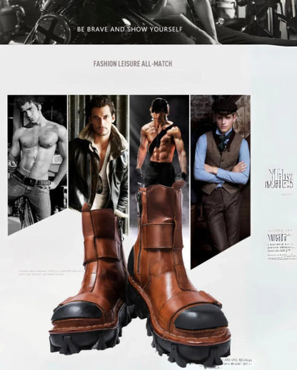 Edgy Unisex Retro Platform Boots -  motorcycle boots - Unisex Retro Platform Boots with Unique Style