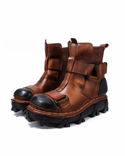 Edgy Unisex Retro Platform Boots -  stylish workwear boots - Unisex Retro Platform Boots with Unique Style