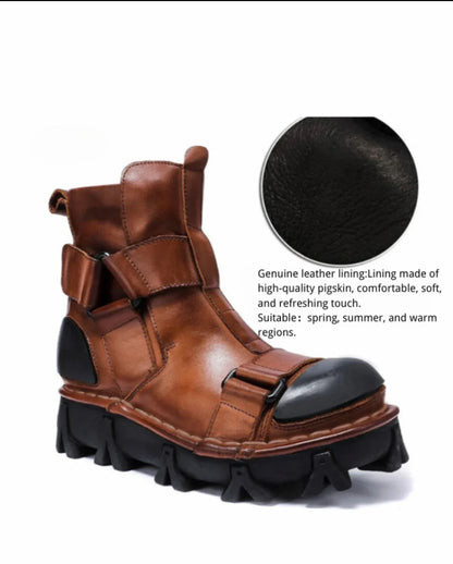 Edgy Unisex Retro Platform Boots -  workwear boots - Unisex Retro Platform Boots with Unique Style