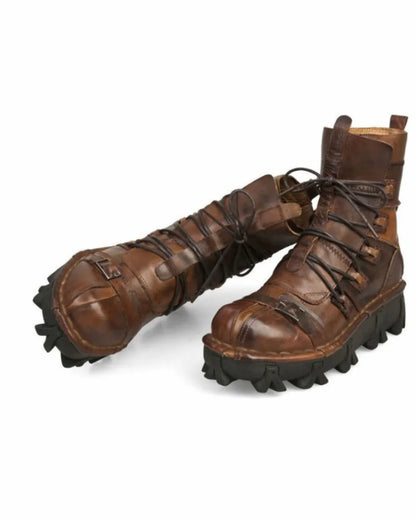 Edgy Unisex Techwear Riding Boots -  motorcycle boots - Unisex Skull Punk Motorcycle Riding Boots