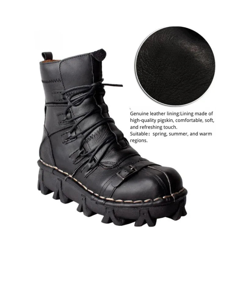 Edgy Unisex Techwear Riding Boots -  stylish unisex riding boots - Unisex Skull Punk Motorcycle Riding Boots