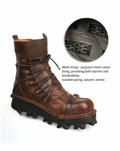 Edgy Unisex Techwear Riding Boots -  leather boots - Unisex Skull Punk Motorcycle Riding Boots