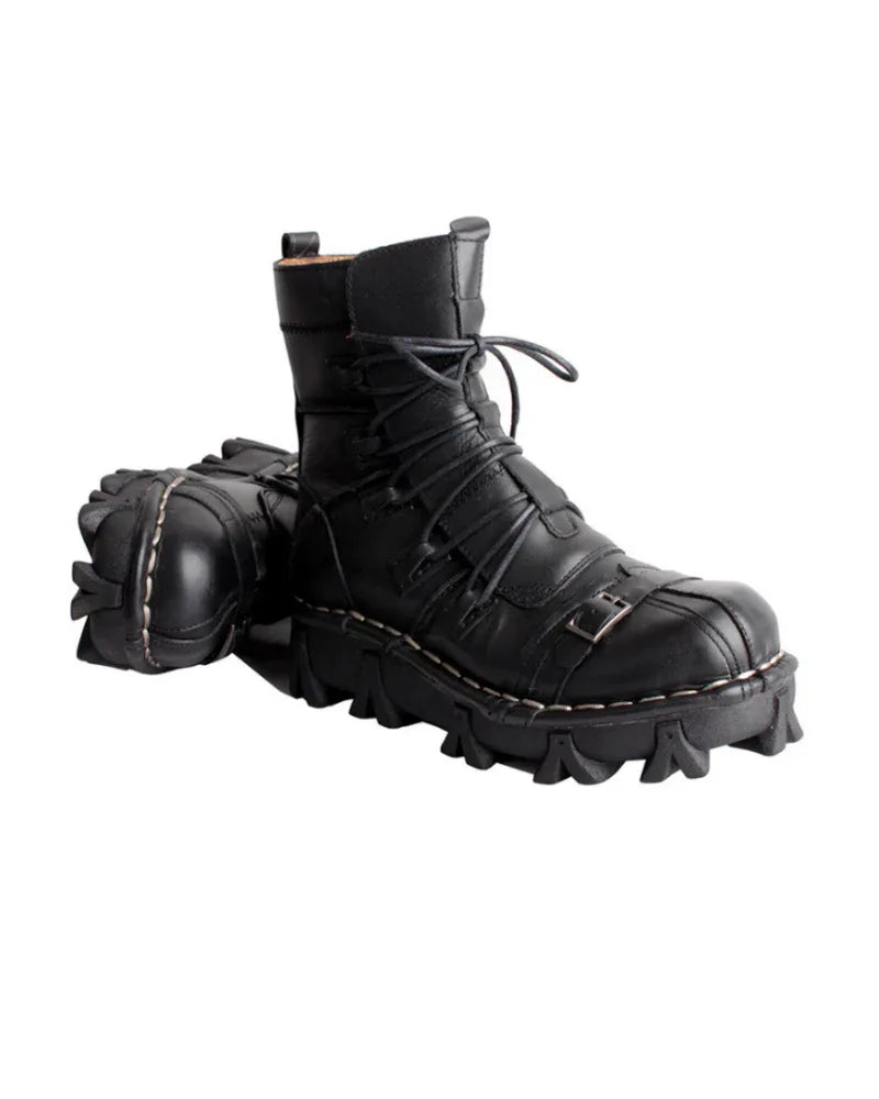 Edgy Unisex Techwear Riding Boots - skull punk motorcycle boots - Unisex Skull Punk Motorcycle Riding Boots