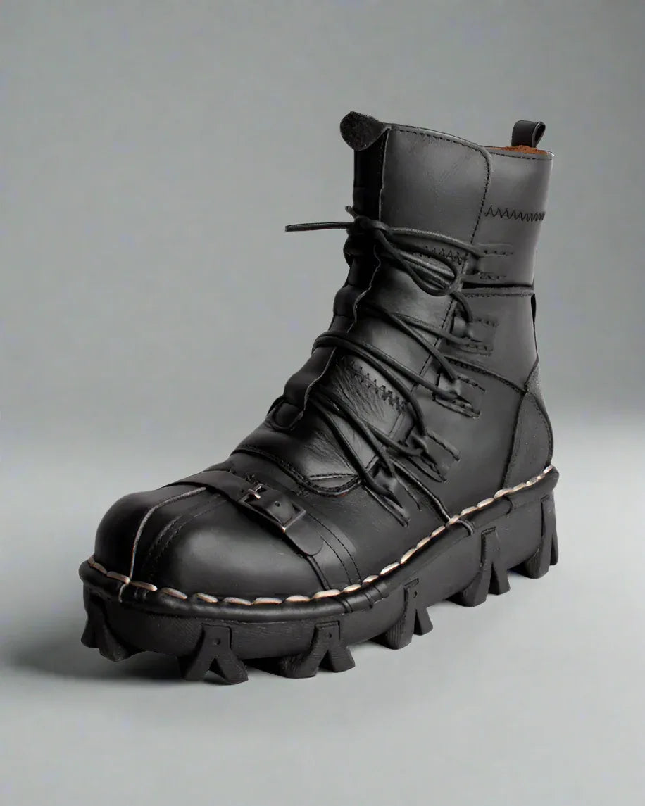 Edgy Unisex Techwear Riding Boots - skull punk motorcycle boots - Unisex Skull Punk Motorcycle Riding Boots