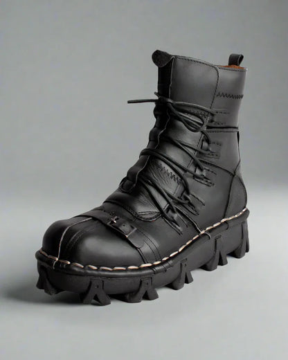 Edgy Unisex Techwear Riding Boots - skull punk motorcycle boots - Unisex Skull Punk Motorcycle Riding Boots