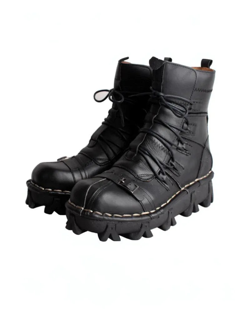 Edgy Unisex Techwear Riding Boots -  durable leather motorcycle boots - Unisex Skull Punk Motorcycle Riding Boots