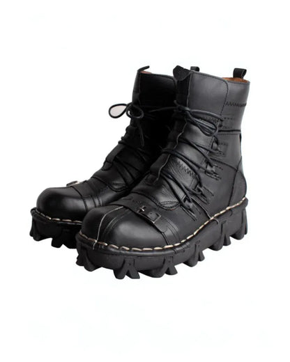 Edgy Unisex Techwear Riding Boots -  durable leather motorcycle boots - Unisex Skull Punk Motorcycle Riding Boots
