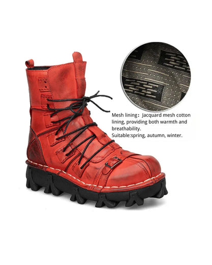 Edgy Unisex Techwear Riding Boots -  durable leather motorcycle boots - Unisex Skull Punk Motorcycle Riding Boots