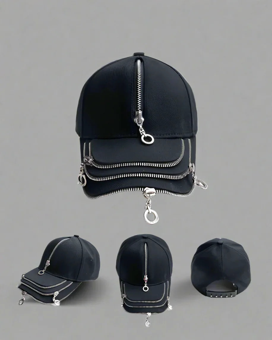 Edgy Zippered Cap for Rebels -  urban fashion - Edgy Zipper Cap for Style Enthusiasts