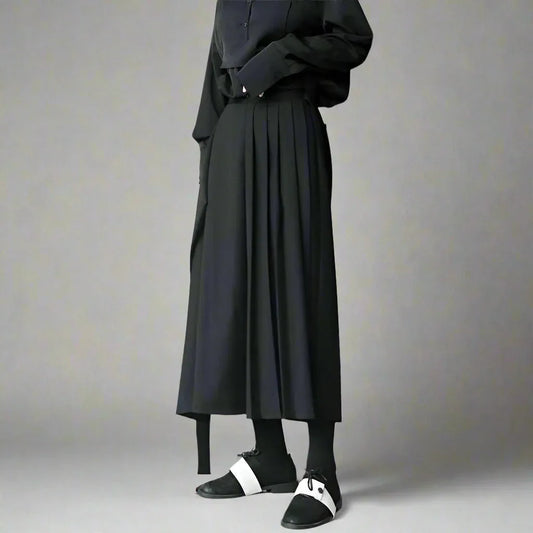 Effortless Elegance Trousers - hakama pants - Elegant Hakama-Inspired Skirt-Style Trousers