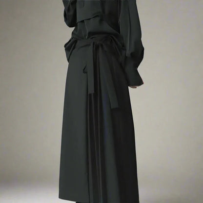 Effortless Elegance Trousers -  polyester trousers - Elegant Hakama-Inspired Skirt-Style Trousers