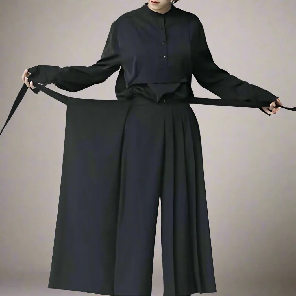 Effortless Elegance Trousers - skirt-style pants - Elegant Hakama-Inspired Skirt-Style Trousers