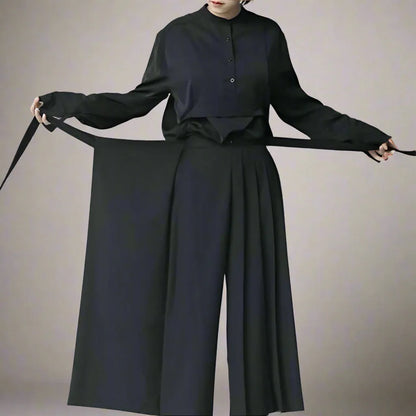 Effortless Elegance Trousers - skirt-style pants - Elegant Hakama-Inspired Skirt-Style Trousers