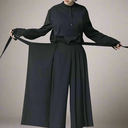 Effortless Elegance Trousers - skirt-style pants - Elegant Hakama-Inspired Skirt-Style Trousers