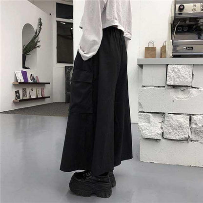 Elegant Flowing Split Trousers -  elastic waist - Stylish Hakama Pants for Comfort and Casual Wear