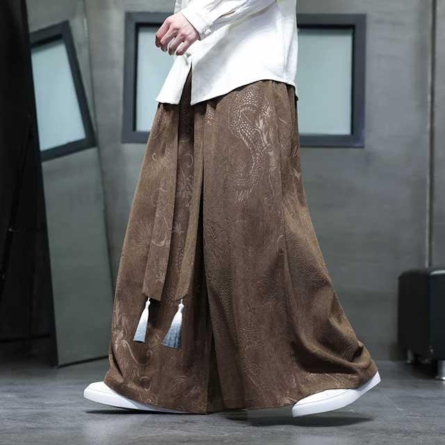 Elegant Hakama Style Trousers -  adjustable waistband trousers - Hakama Style Wide-Leg Trousers for Modern Looks