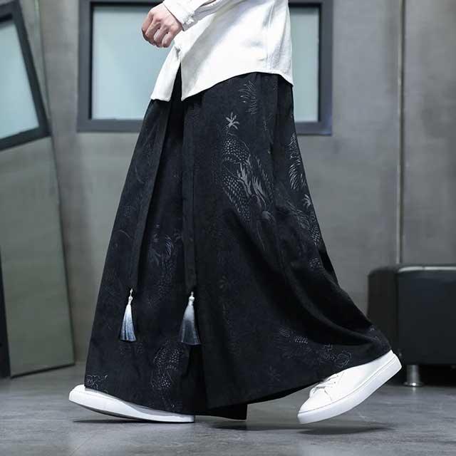 Elegant Hakama Style Trousers - loose fit hakama pants - Hakama Style Wide-Leg Trousers for Modern Looks