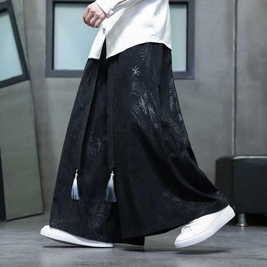 Elegant Hakama Style Trousers - loose fit hakama pants - Hakama Style Wide-Leg Trousers for Modern Looks