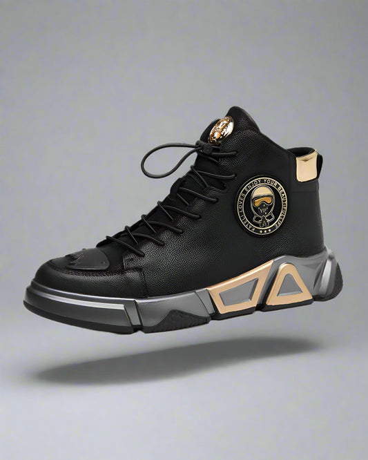 Elevated Leather Techwear Kicks - durable leather shoes - High-Top Leather Cargo Shoes for Active Use