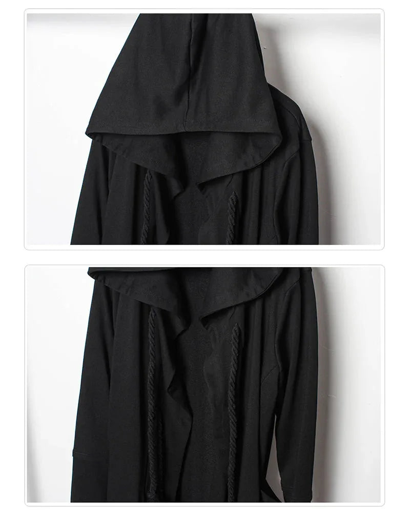 Enigmatic Black Hooded Cape -  customizable fit cape - Stylish Black Hooded Cape with Drawstring