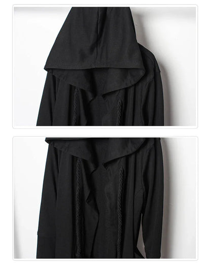 Enigmatic Black Hooded Cape -  customizable fit cape - Stylish Black Hooded Cape with Drawstring