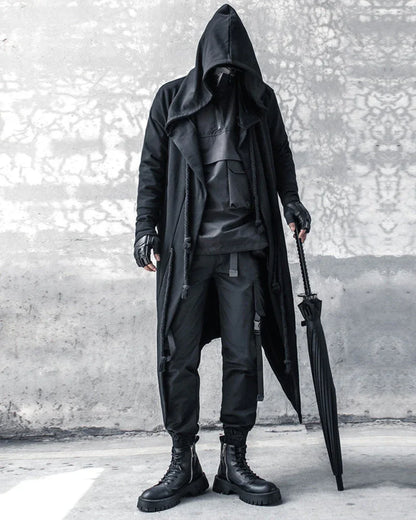 Enigmatic Black Hooded Cape -  customizable fit cape - Stylish Black Hooded Cape with Drawstring