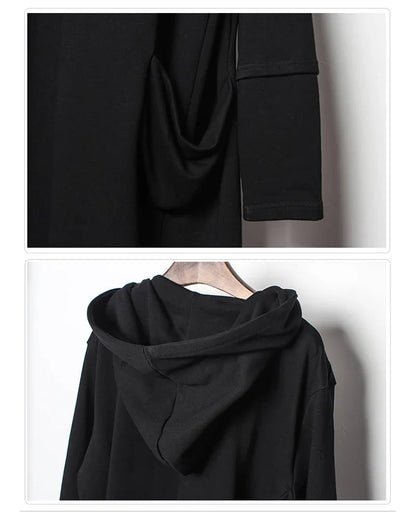 Enigmatic Black Hooded Cape -  drawstring cape - Stylish Black Hooded Cape with Drawstring