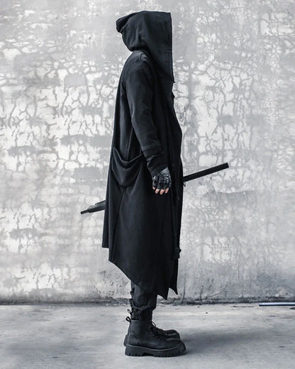 Enigmatic Black Hooded Cape -  drawstring cape - Stylish Black Hooded Cape with Drawstring