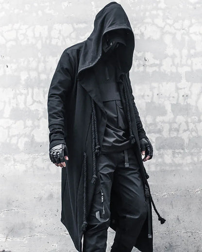 Enigmatic Black Hooded Cape -  gothic cape - Stylish Black Hooded Cape with Drawstring