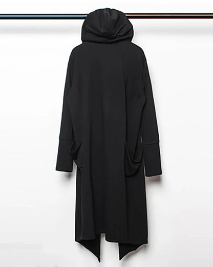 Enigmatic Black Hooded Cape - gothic drawstring cape - Stylish Black Hooded Cape with Drawstring