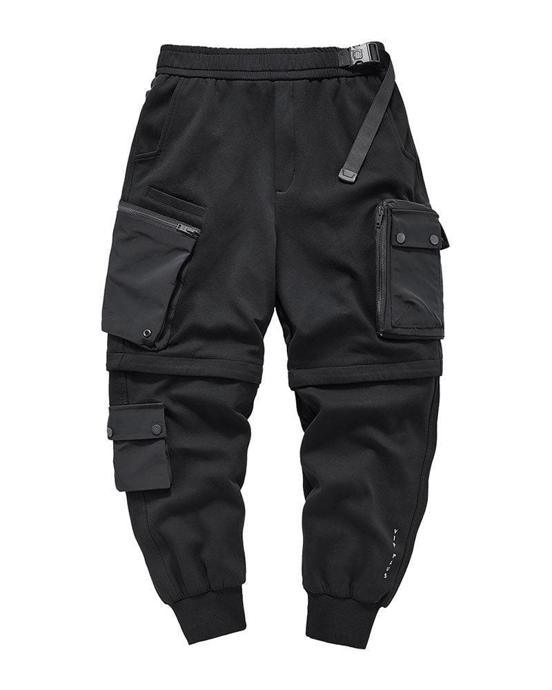 Essential Black Cargo Pants -  cargo pockets - Essential Black Cargo Pants with Detachable Design
