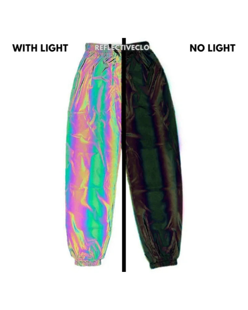 Eye-Catching Reflective Activewear -  comfortable activewear - Reflective Colorful Pants for Festive Style