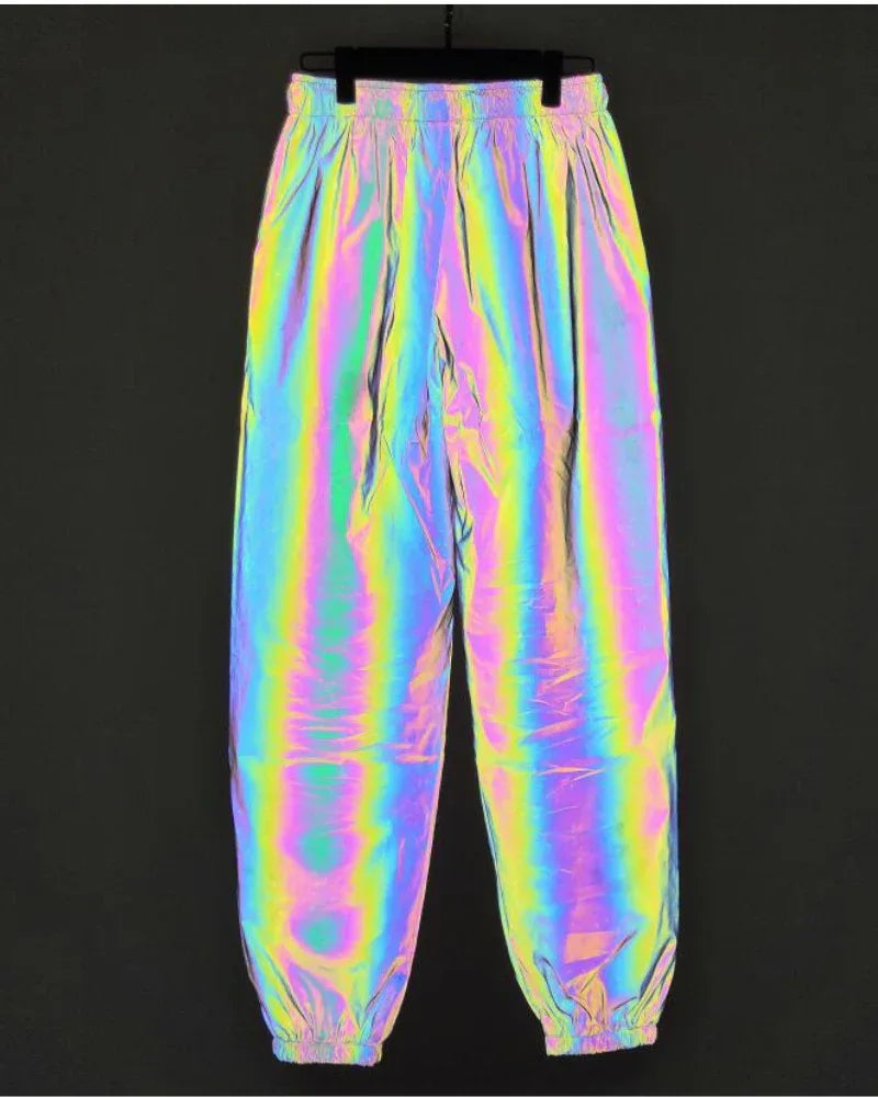 Eye-Catching Reflective Activewear -  durable construction - Reflective Colorful Pants for Festive Style
