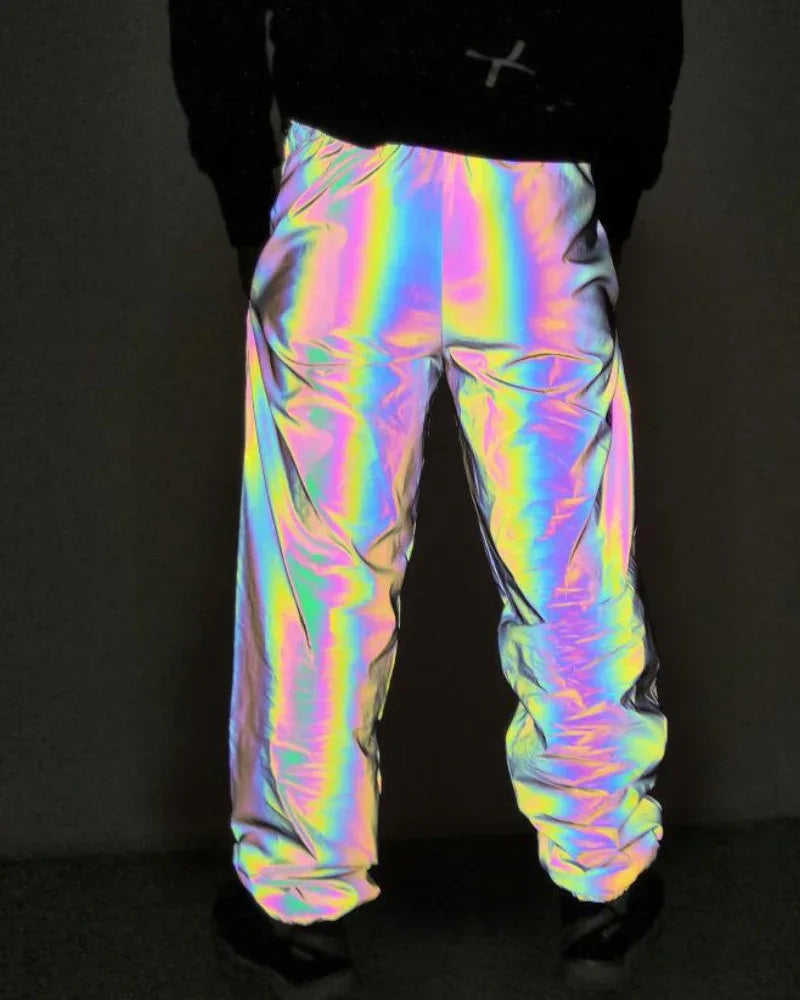 Eye-Catching Reflective Activewear - pants for festivals - Reflective Colorful Pants for Festive Style