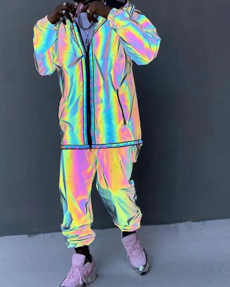 Eye-Catching Reflective Activewear - reflective activewear - Reflective Colorful Pants for Festive Style