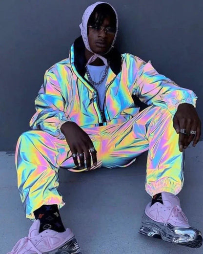 Eye-Catching Reflective Activewear - techwear-core - Reflective Colorful Pants for Festive Style