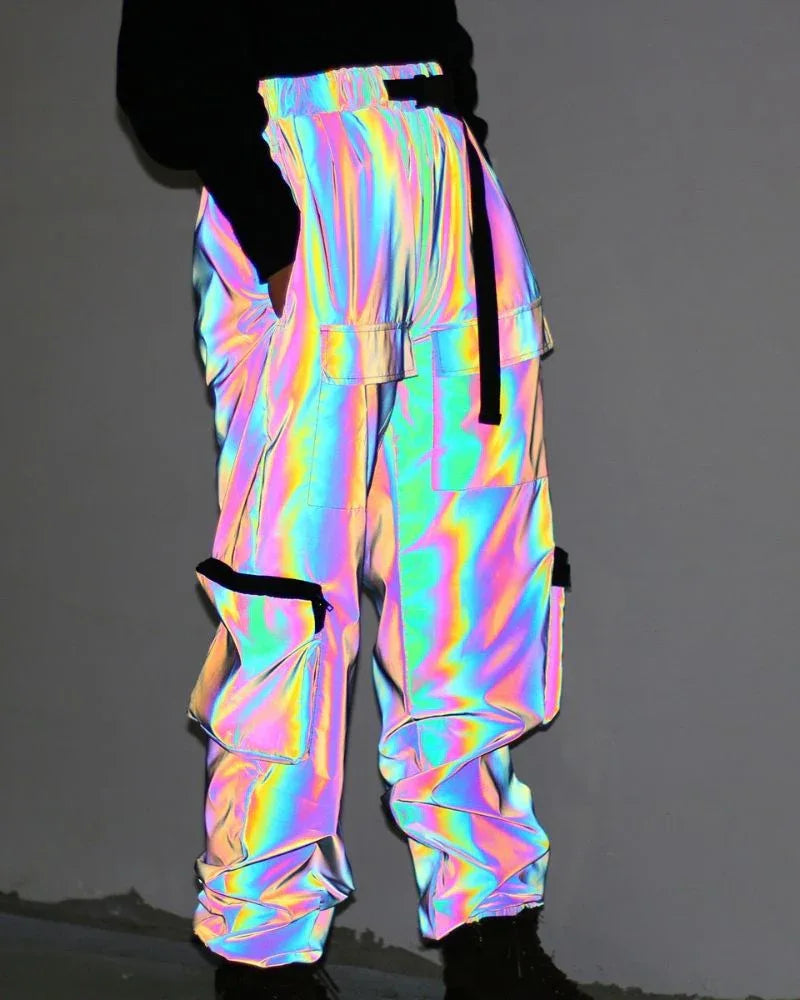 Eye-Catching Reflective Laser Trousers -  black trousers - Reflective Laser Trousers for Style and Safety