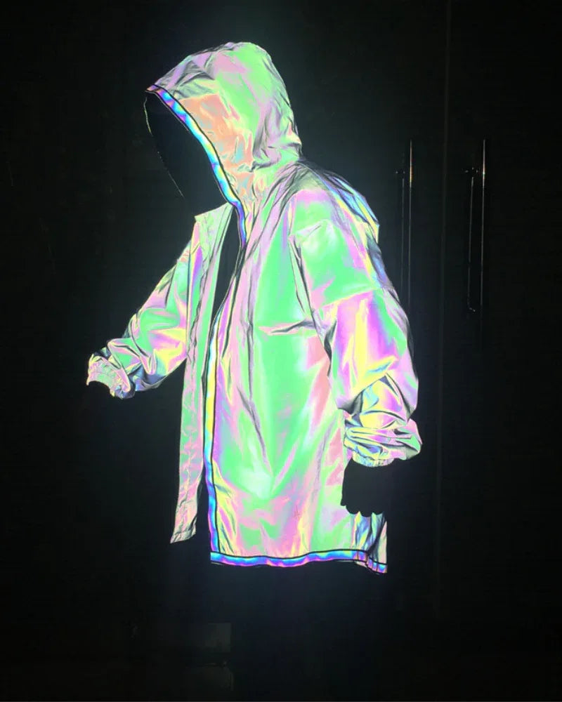 Eye-Catching Reflective Tech Jacket -  black jacket - Reflective Tech Jacket for Urban Style and Comfort