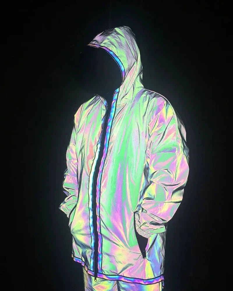 Eye-Catching Reflective Tech Jacket -  techwear - Reflective Tech Jacket for Urban Style and Comfort