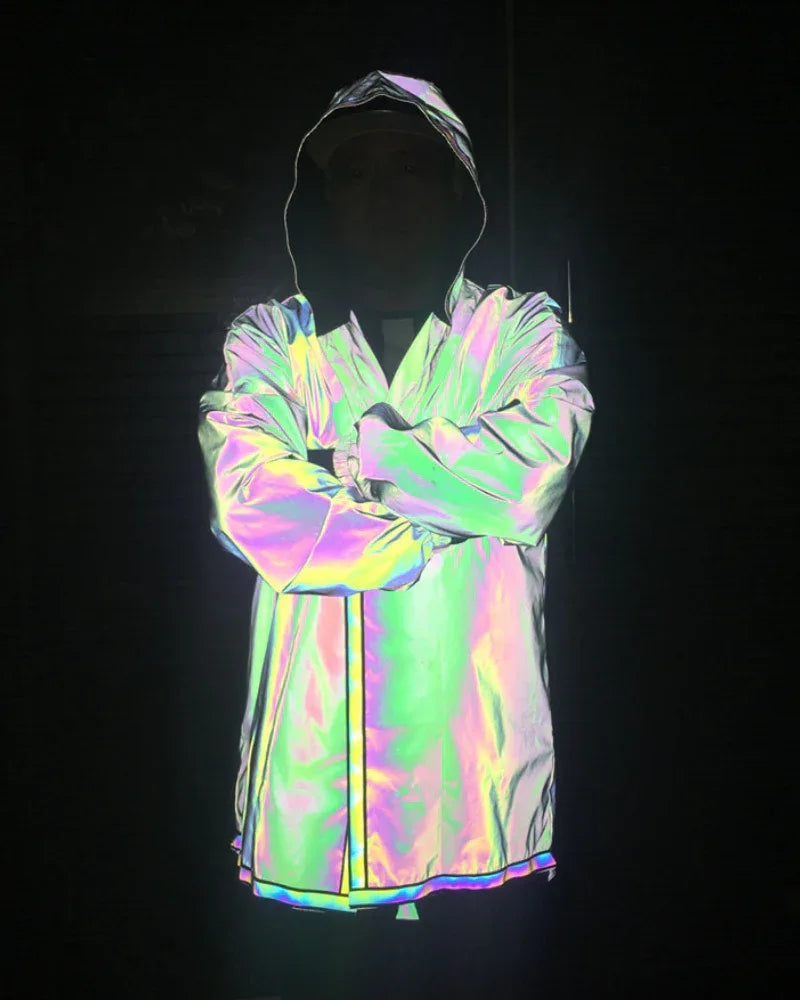 Eye-Catching Reflective Tech Jacket - urban techwear jacket - Reflective Tech Jacket for Urban Style and Comfort