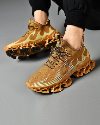 Fire-Infused Futuristic Kicks -  mesh fabric - Futuristic Techwear Shoes for Modern Style