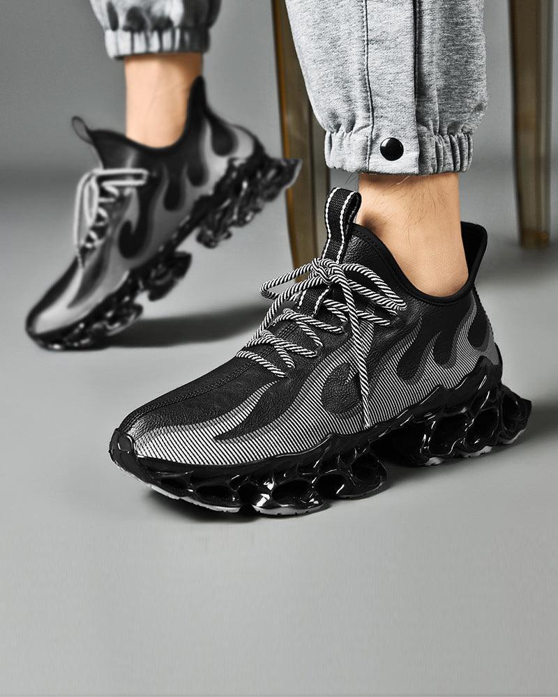 Fire-Infused Futuristic Kicks -  stylish sneakers - Futuristic Techwear Shoes for Modern Style