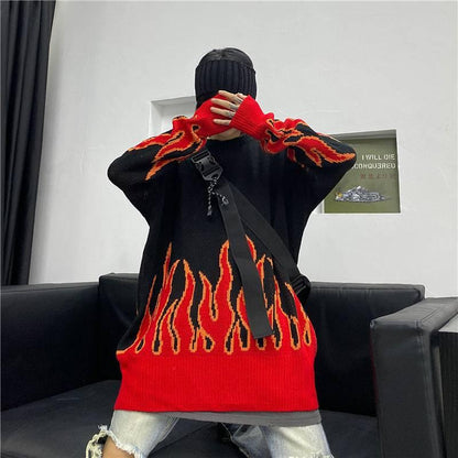 Flame knit sweater -  casual wear - Flame Knit Sweater for Stylish Everyday Looks